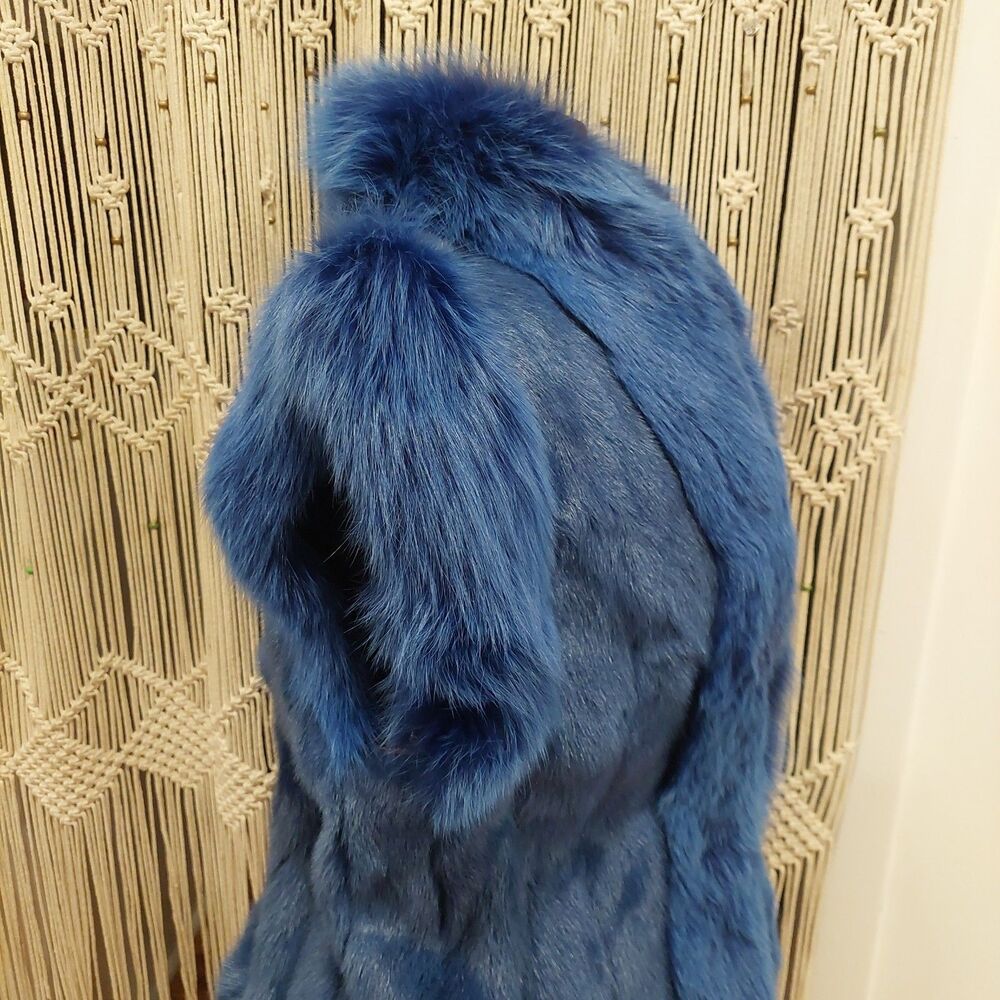 Authentic REVILLON Paris New York Electric Blue Rabbit Fox Fur Convertible Vest - Picture 3 of 14